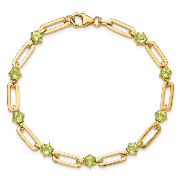 925 SS Gold-tone 5mm 3.6PE Peridot August Birthstone Paperclip Chain Bracelet - Picture 5 of 6